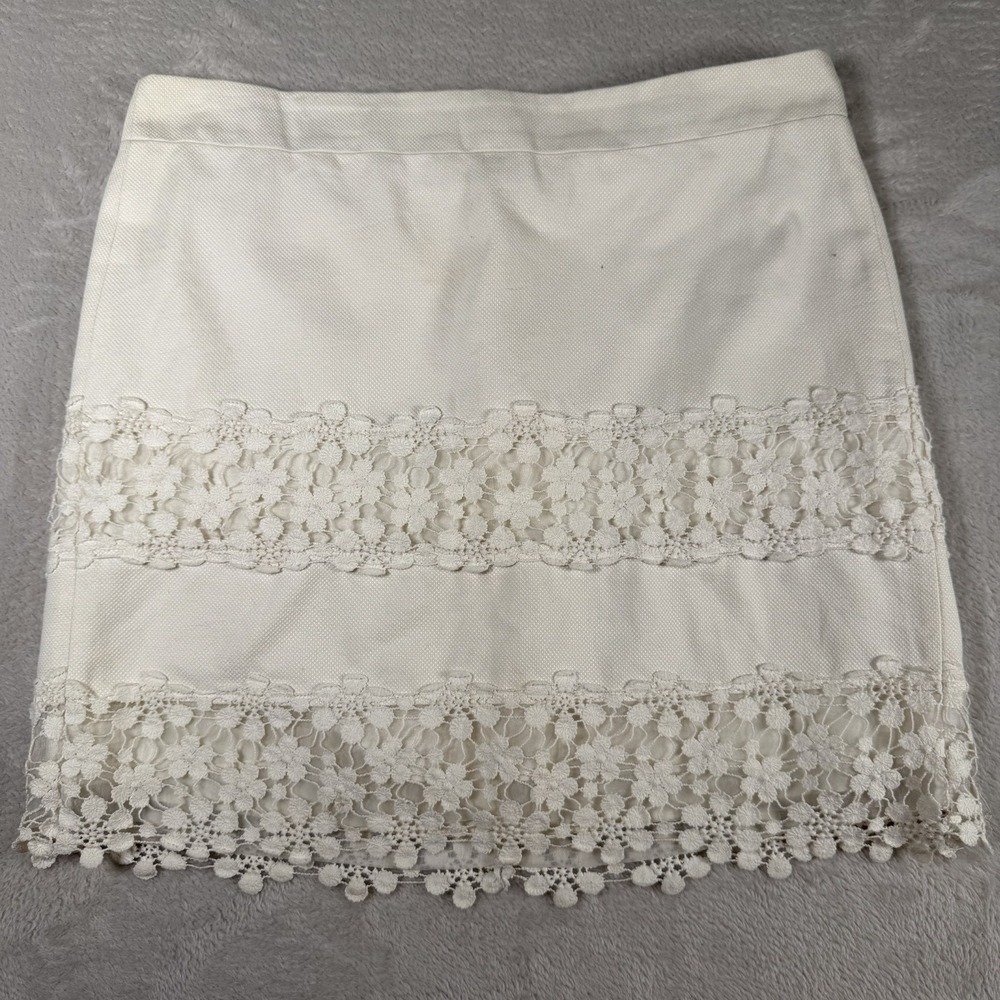 J‎ Crew Ivory Crochet Lace Skirt Womens 4 Lined Cottagecore Feminine